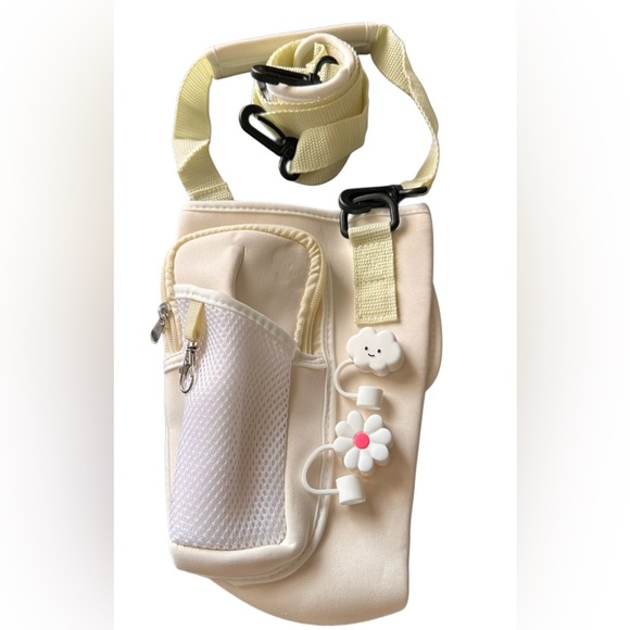 NWT WATER BOTTLE CARRIER BAG FOR STANLEY 40 oz. TUMBLER CREAM ADJUSTABLE STRAPS - Picture 7 of 7
